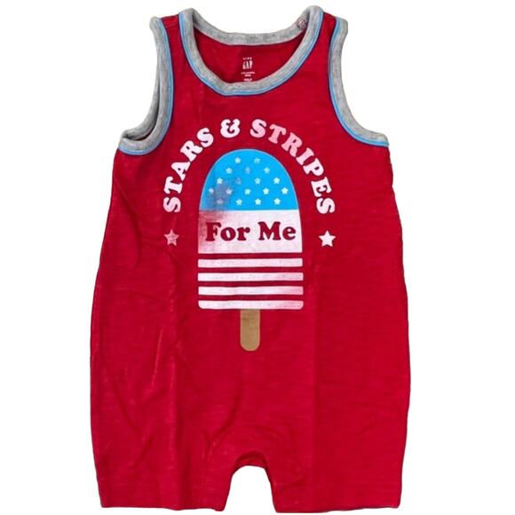 NWT Baby Gap Red W/Stars & Stripes 4th of July Tank Onesie- SIZE 3-6M - Picture 2 of 8